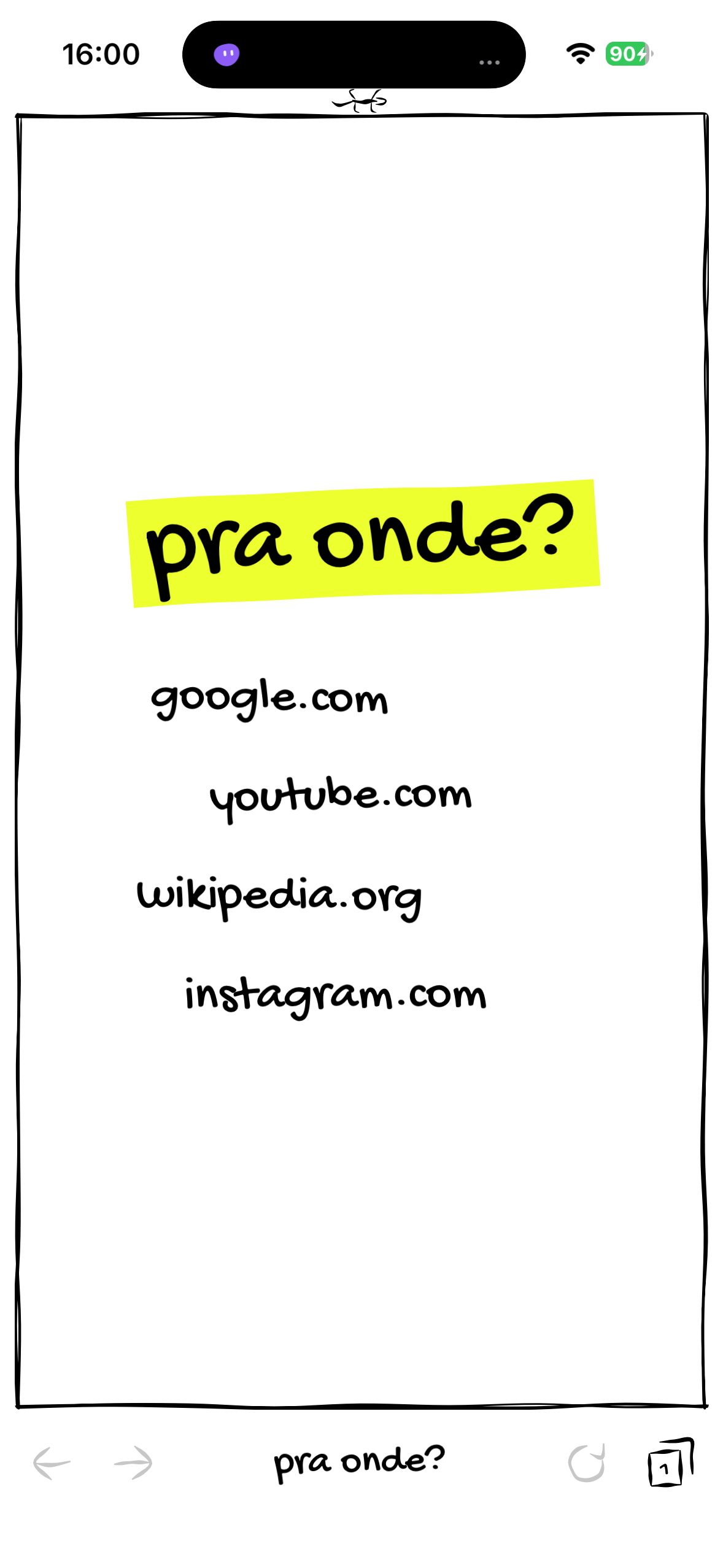 Tela inicial do Rabisco perguntando pra onde você quer ir