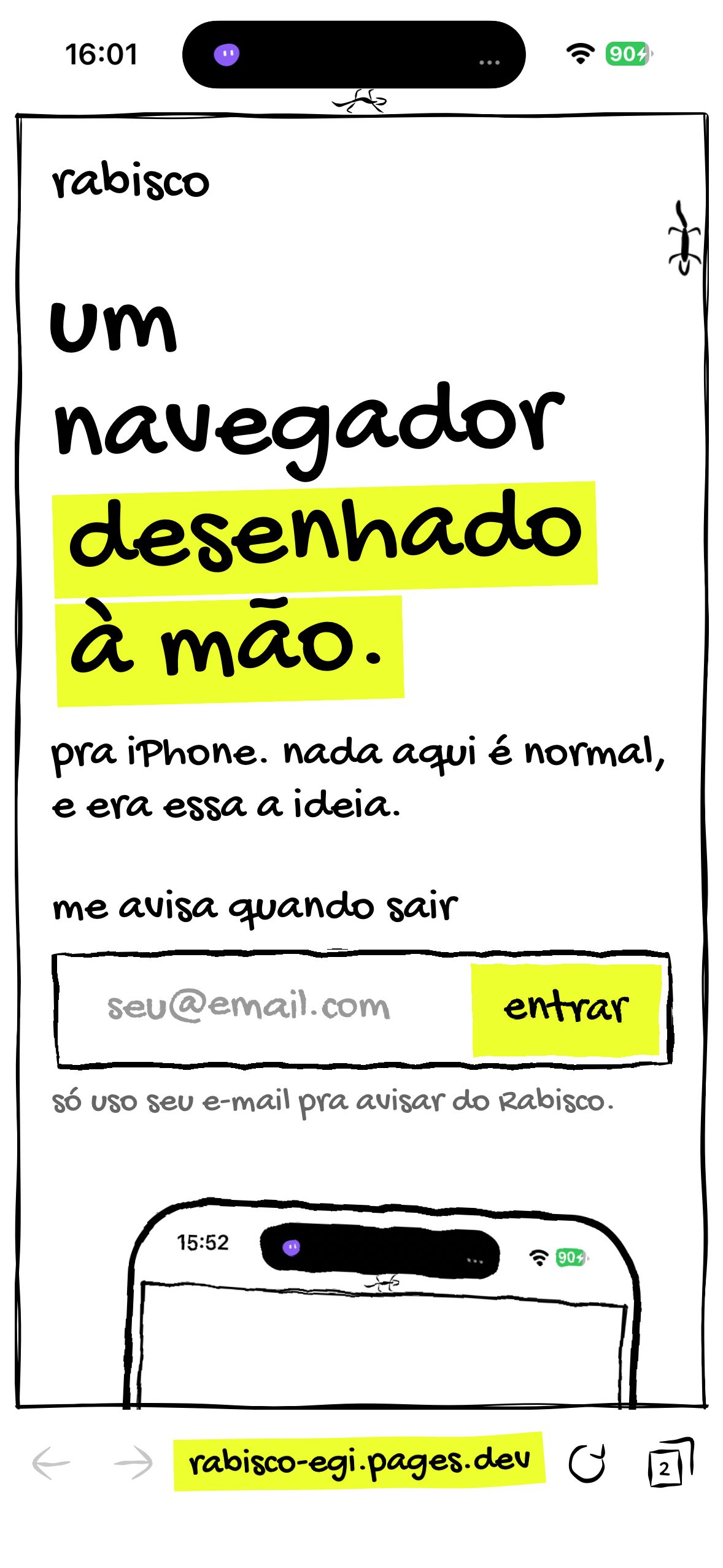 Este site aberto dentro do próprio Rabisco